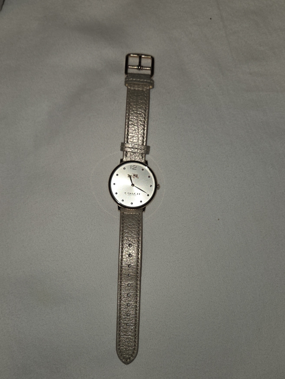 Coach Silver-Tone Leather Strap Round Dial Watch